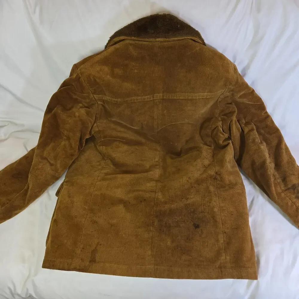 Vintage Distressed Corduroy Coat Put On Show Halloween Costume Prop Sz 22 Brown - Picture 15 of 16